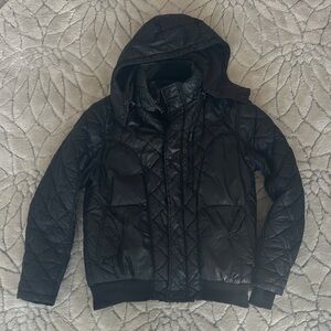 Jack & Jones Dark Quilted Hooded Bomber Jacket
